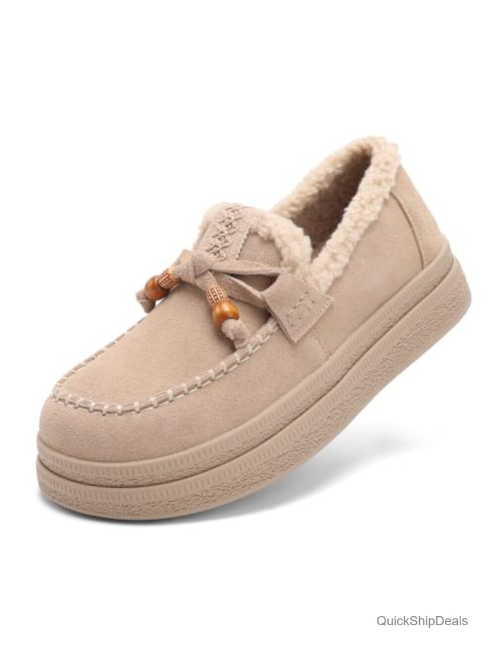 Women's Suede Leather Lace Up Warm Winter Loafers